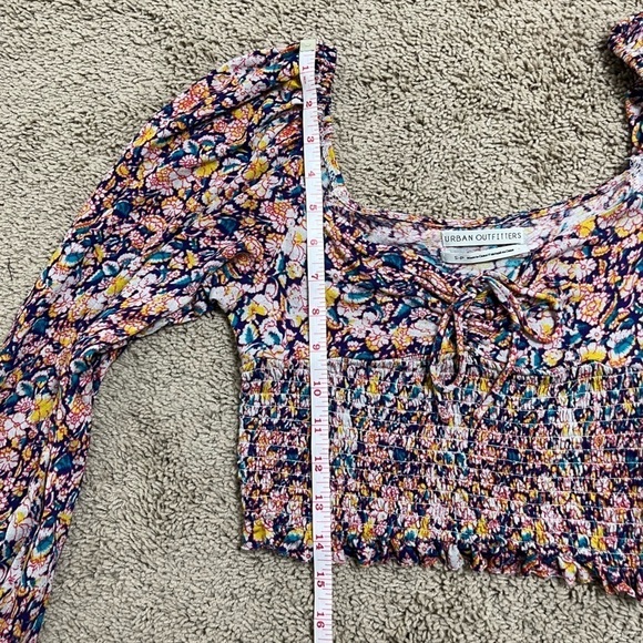 UO Old Soul Smocked Cropped Puff Long Sleeve Tie Blouse - Picture 8 of 11